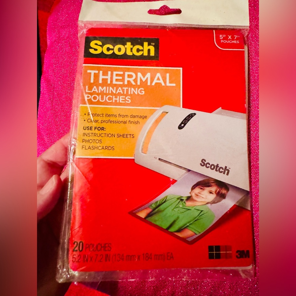 NEW Sealed Scotch Photo size thermal laminating pouches, 7.2 x 5.2 20/pack